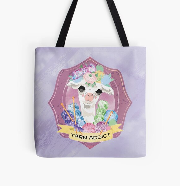 Lila the Yarn Addict Alpaca All Over Print Tote Bag