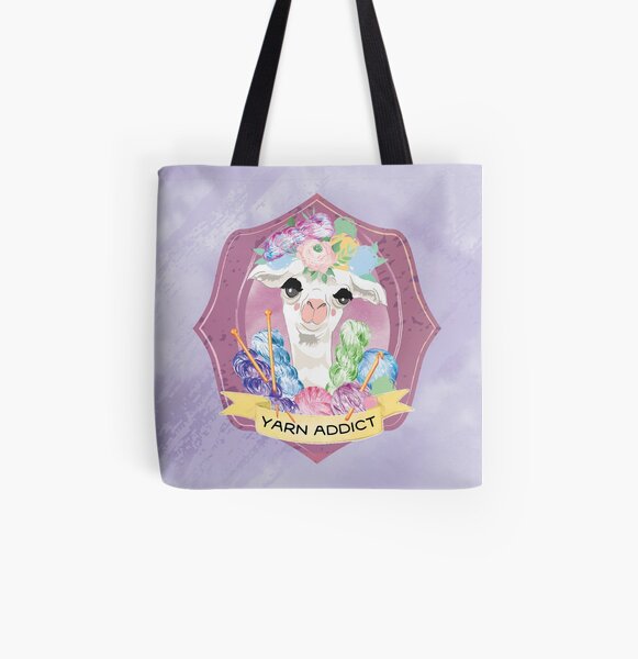 Lila the Yarn Addict Alpaca All Over Print Tote Bag