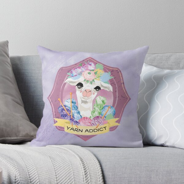 Lila the Yarn Addict Alpaca Throw Pillow