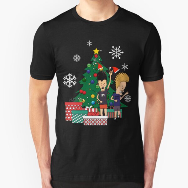 Beavis And Butthead Around The Christmas Tree Slim Fit T-Shirt