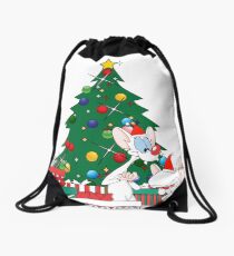 Pinky And The Brain Around The Christmas Tree Drawstring Bag