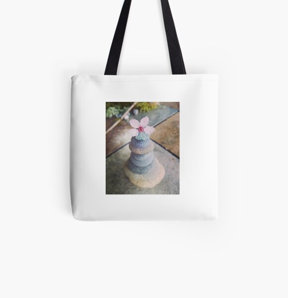 Pebble stack with blossom All Over Print Tote Bag