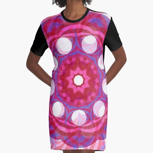 Red Violet Round Illusions Fall Into Winter Number Four by GreenBeeMee Graphic T-Shirt Dress
