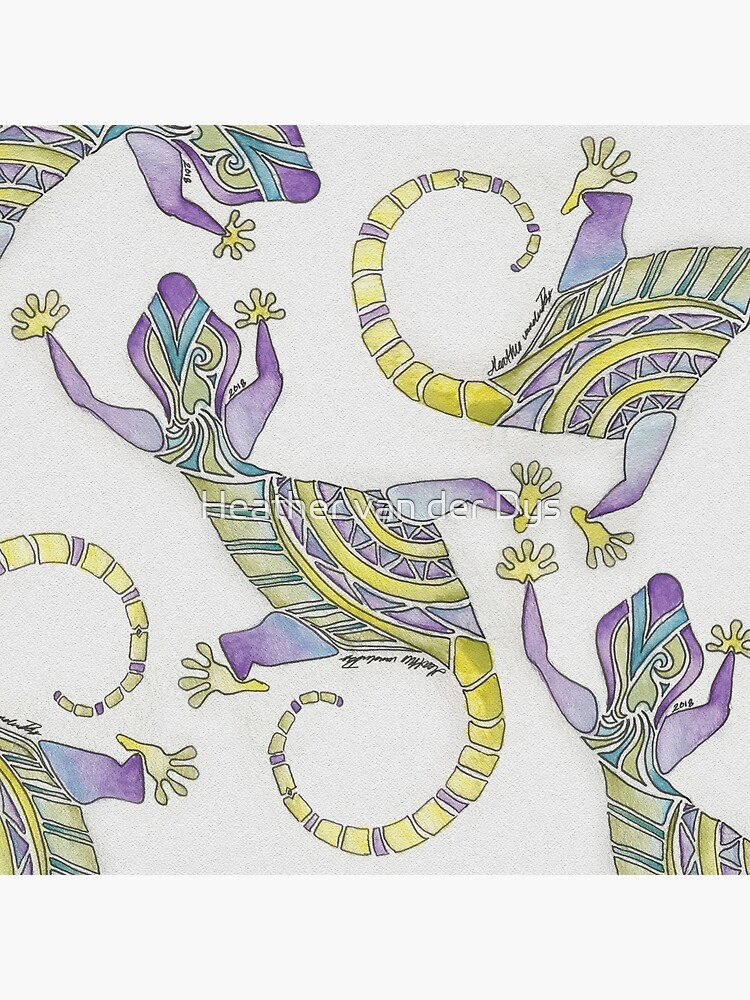 Watercolor Painted Mosaic Gecko by vanderdys