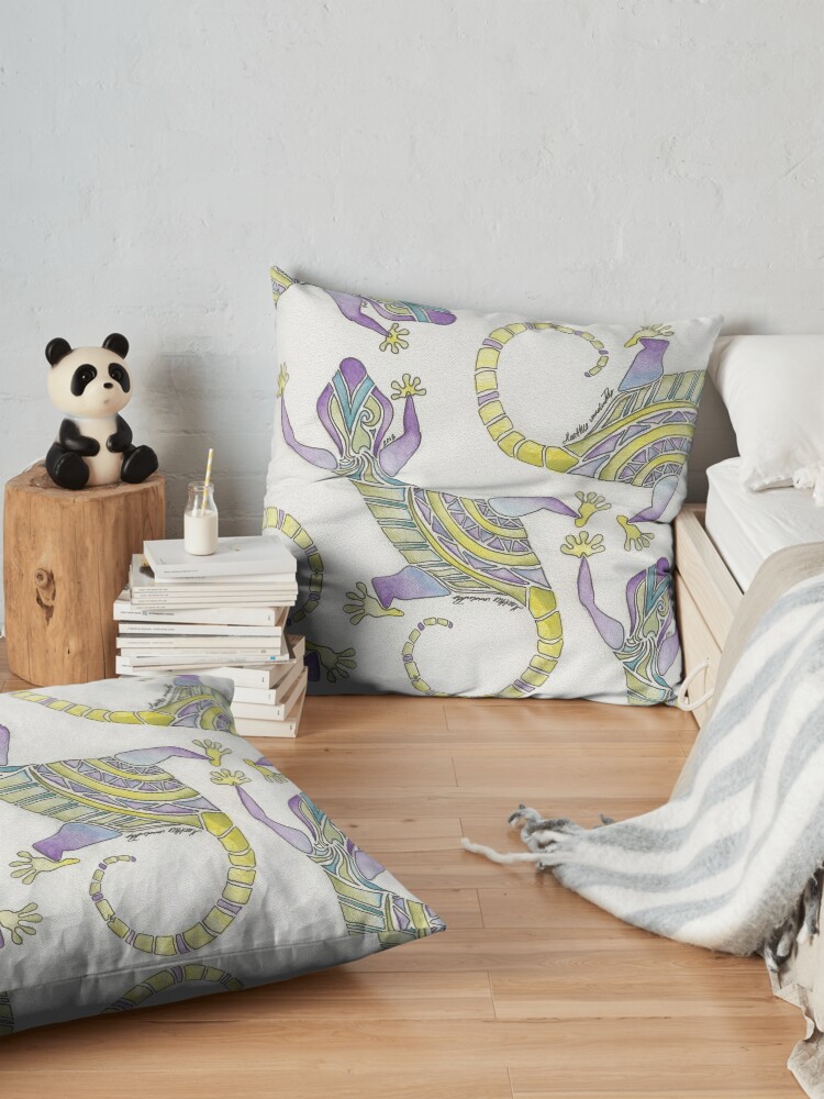 Alternate view of Watercolor Painted Mosaic Gecko Floor Pillow