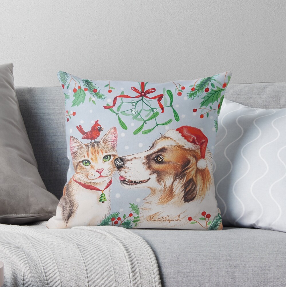 Christmas kiss by Maria Tiqwah Throw Pillow
