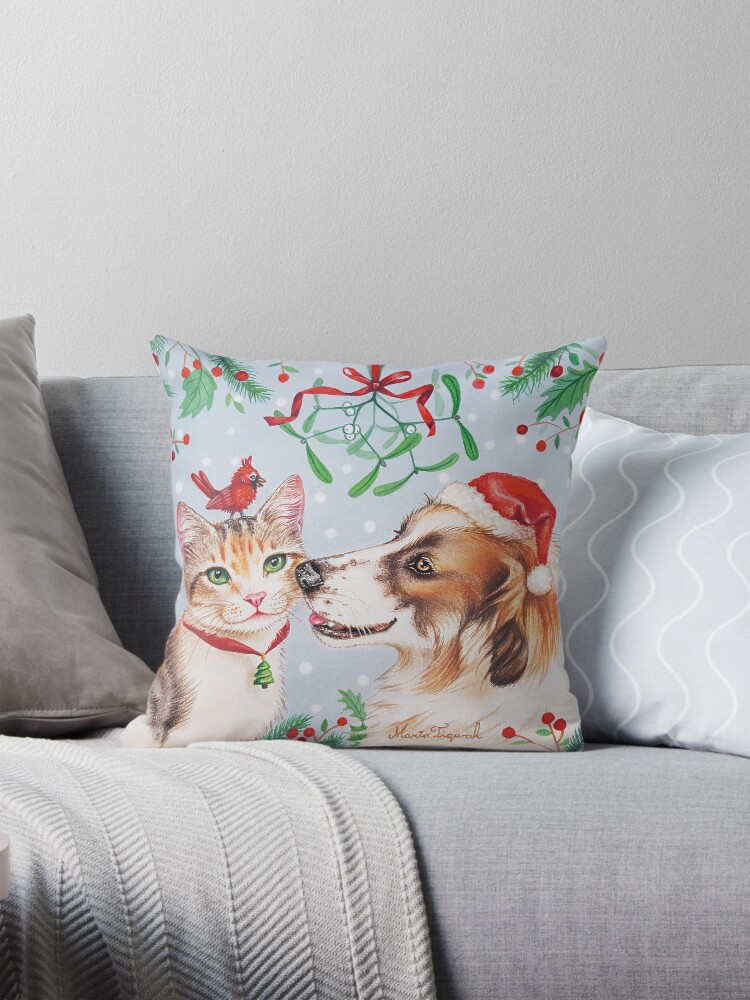 Thumbnail 1 of 4, Pillow, Christmas kiss by Maria Tiqwah designed and sold by MariaTiqwah.