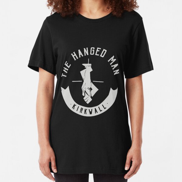 The Hanged Man Pub Logo | Dragon Age 2 | White Logo Slim Fit T-Shirt