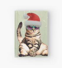 Distressed Funny vintage photo cat wearing a Christmas hat Hardcover Journal