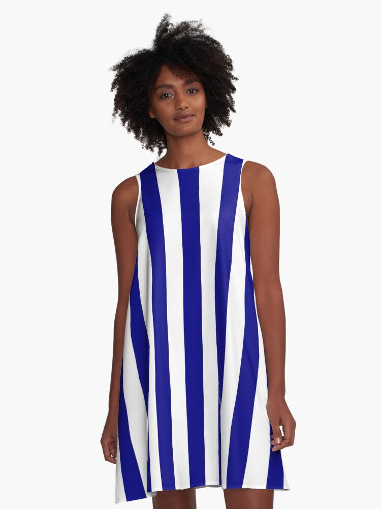 Blue and white vertical striped sales dress