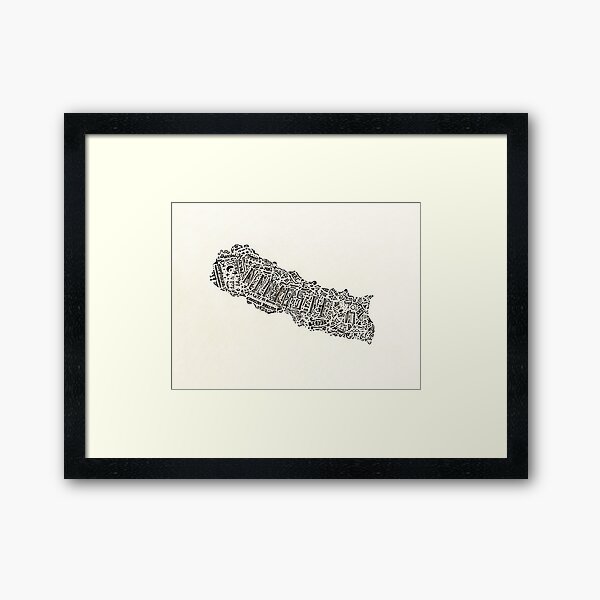 Lettering map of Nepal Framed Art Print