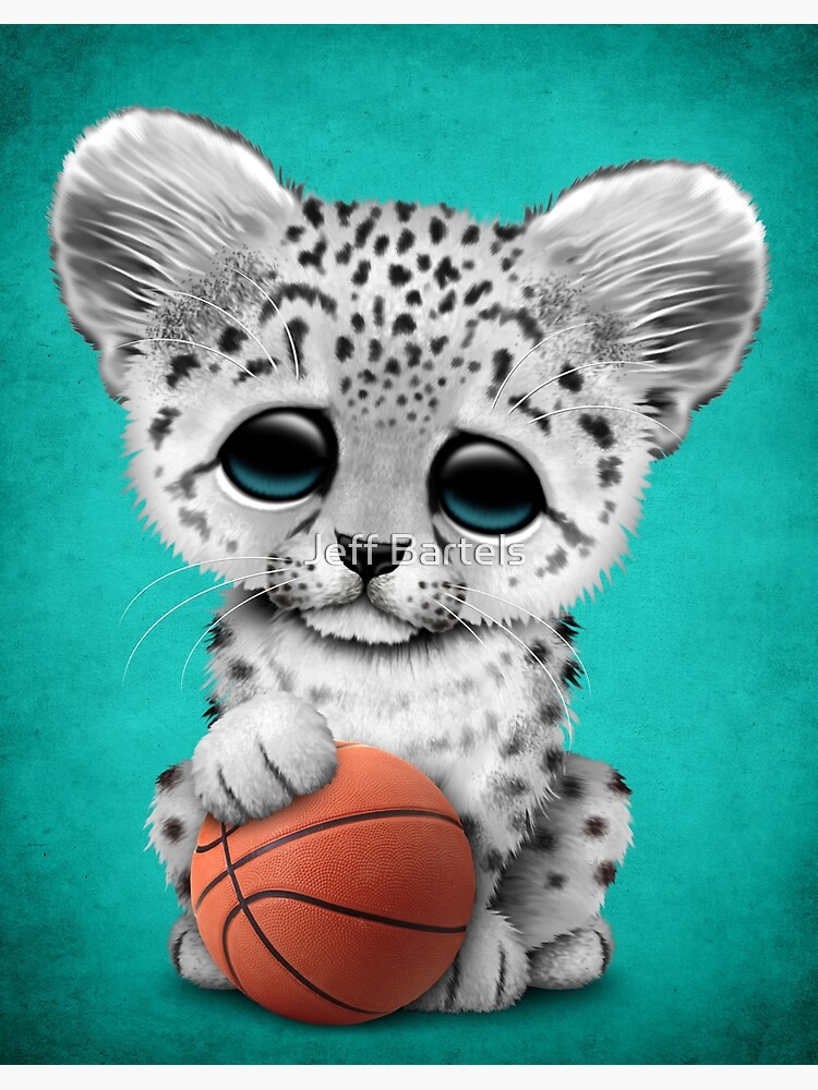 Snow Leopard Cub Playing With Basketball | Art Print