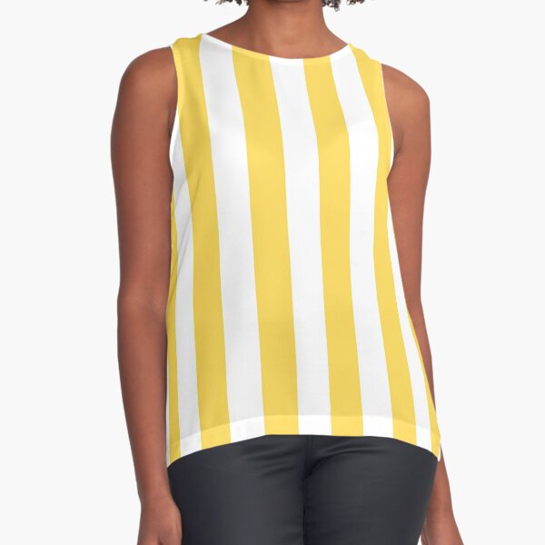 Yellow and White Vertical Stripes Sleeveless Top