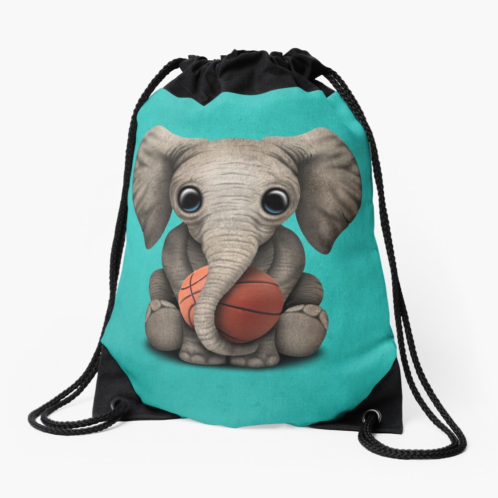 Baby Elephant Playing With Basketball Drawstring Bag