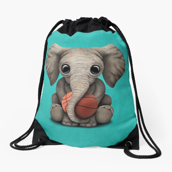 Baby Elephant Playing With Basketball Drawstring Bag
