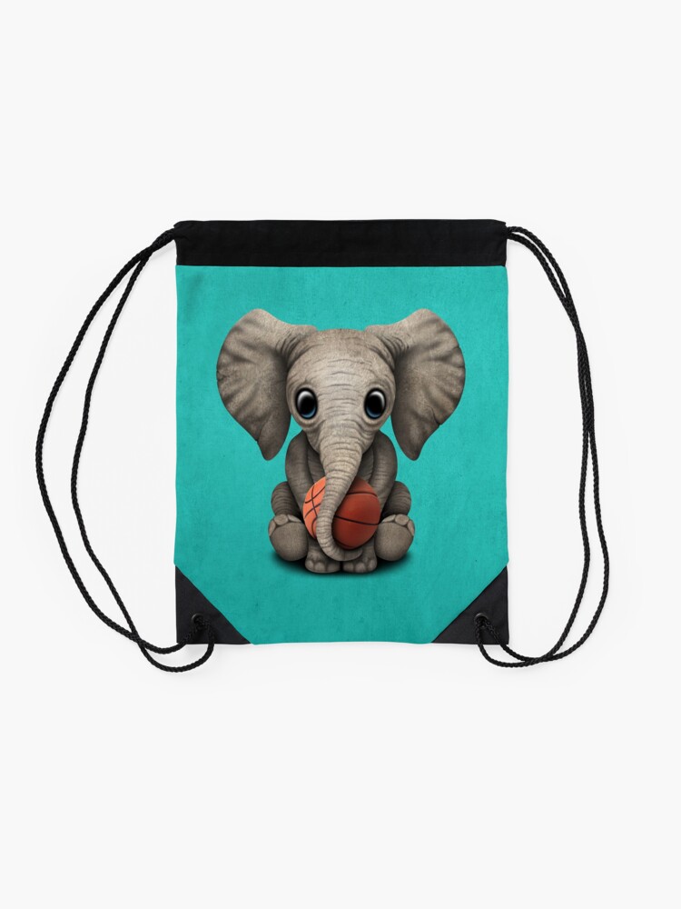 Alternate view of Baby Elephant Playing With Basketball Drawstring Bag