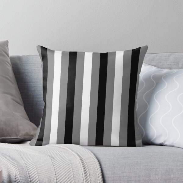 Black, White and Gray Vertical Stripes Throw Pillow