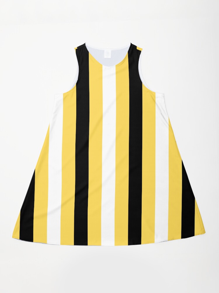 Black, White And Yellow Vertical Stripes Geometric A-Line Dress
