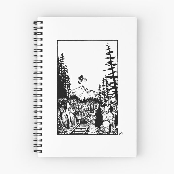 Item preview, Train Gap MTB Jump - Pemberton, BC, Canada - Mountain biking pen and ink illustrated design designed and sold by SnowlineArt.