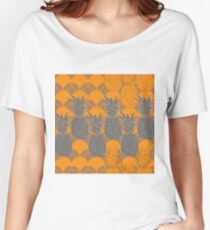 Pineapple Hive-Fruit Delight. Seamless Repeat Pattern illustration.Background in Yellow and Grey. Women's Relaxed Fit T-Shirt