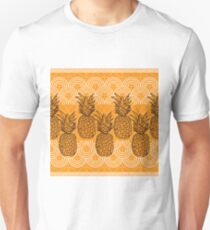 Pineapple Lace-Fruit Delight. Seamless Repeat Pattern illustration.Background in Yellow and White. Unisex T-Shirt