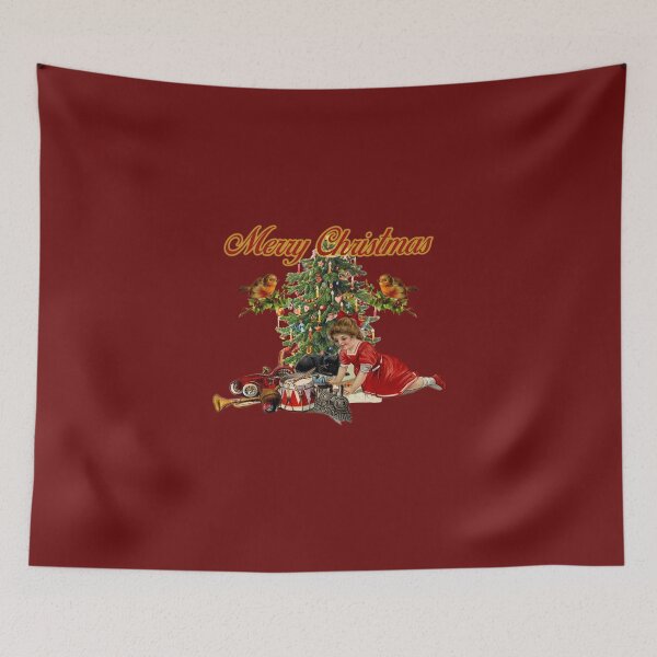 Item preview, Merry Christmas Child with Tree and Toys and Robins designed and sold by KALEIDOSCOPE UK.