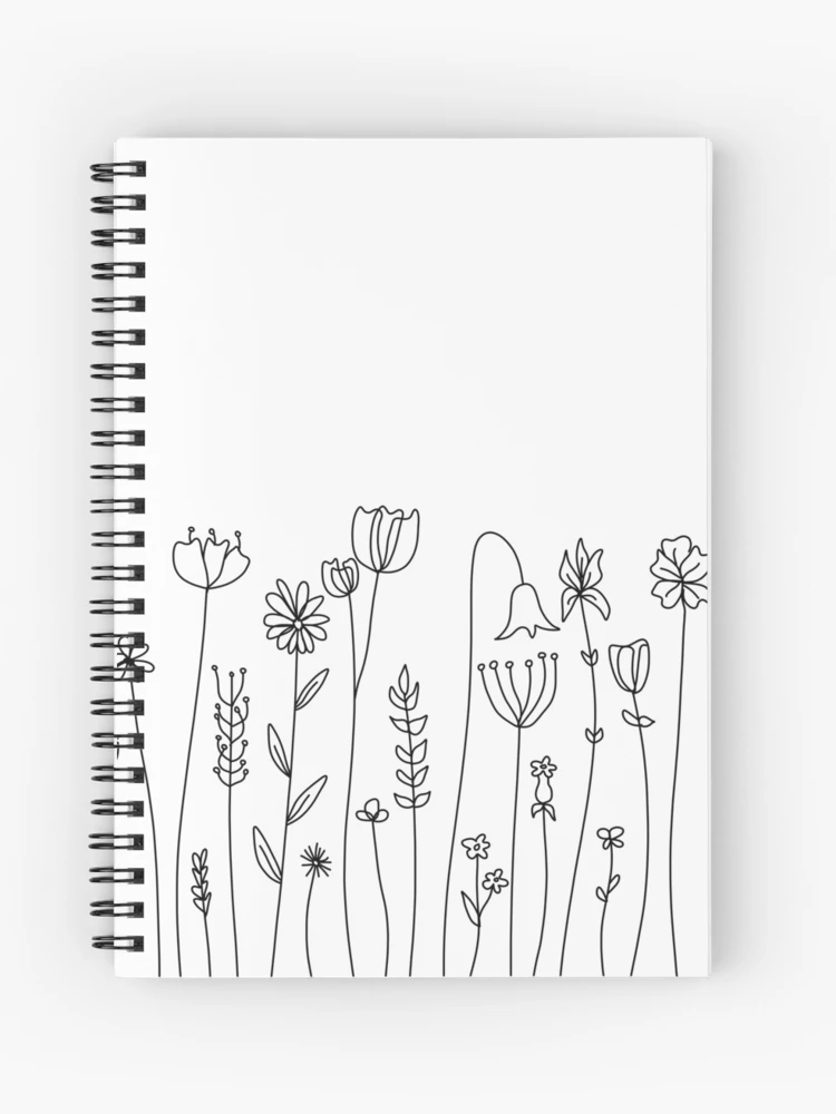 Simple Line Art Drawings of Flowers in Black and White Spiral Notebook  for Sale by Melody Watson