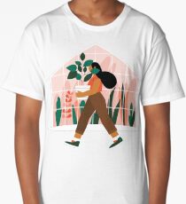 Beautiful girl with plant in pot Long T-Shirt
