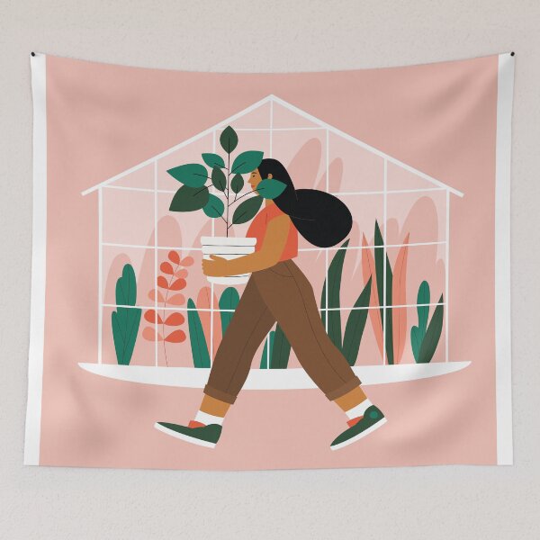 Item preview, Beautiful Girl with a Plant in a Pot. Minimalistic Greenhouse designed and sold by hallotoia.