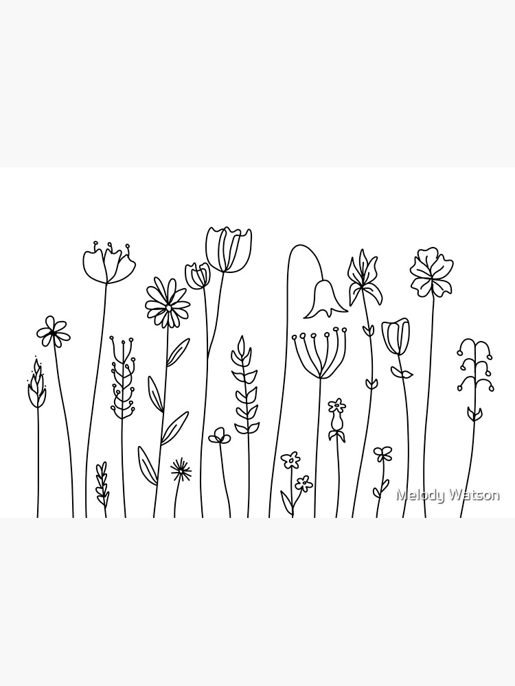 Simple Line Art Drawings of Flowers in Black and White Hardcover