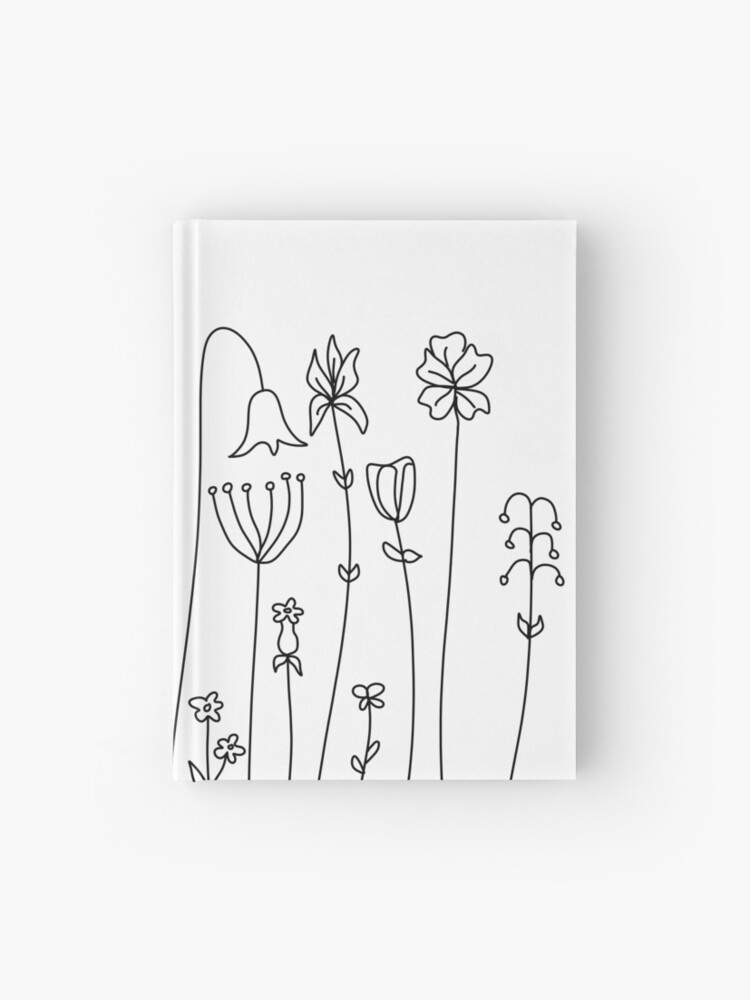 Simple Line Art Drawings Of Flowers In Black And White Hardcover Journal By Odyanne Redbubble