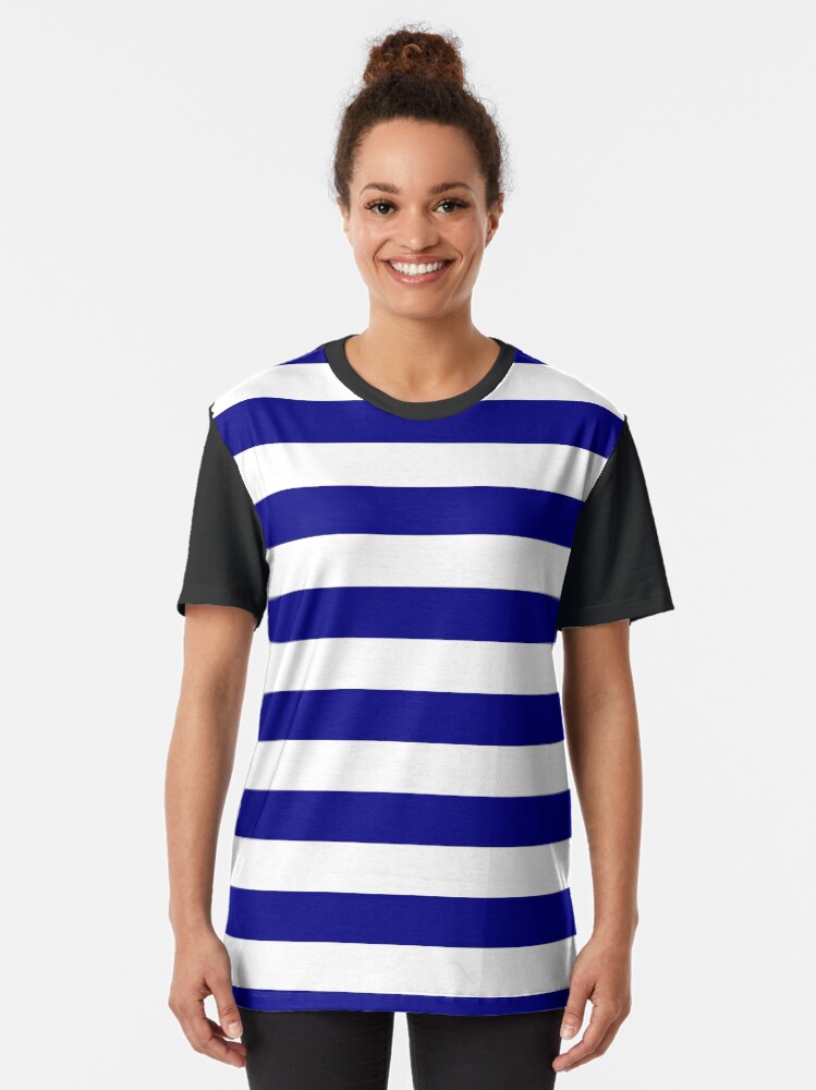 Blue and White Horizontal Stripes Graphic T-Shirt