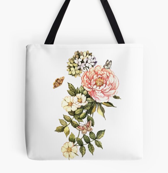 Plants Graphic Flower Floral Canvas Bag, Shopping Bag Large