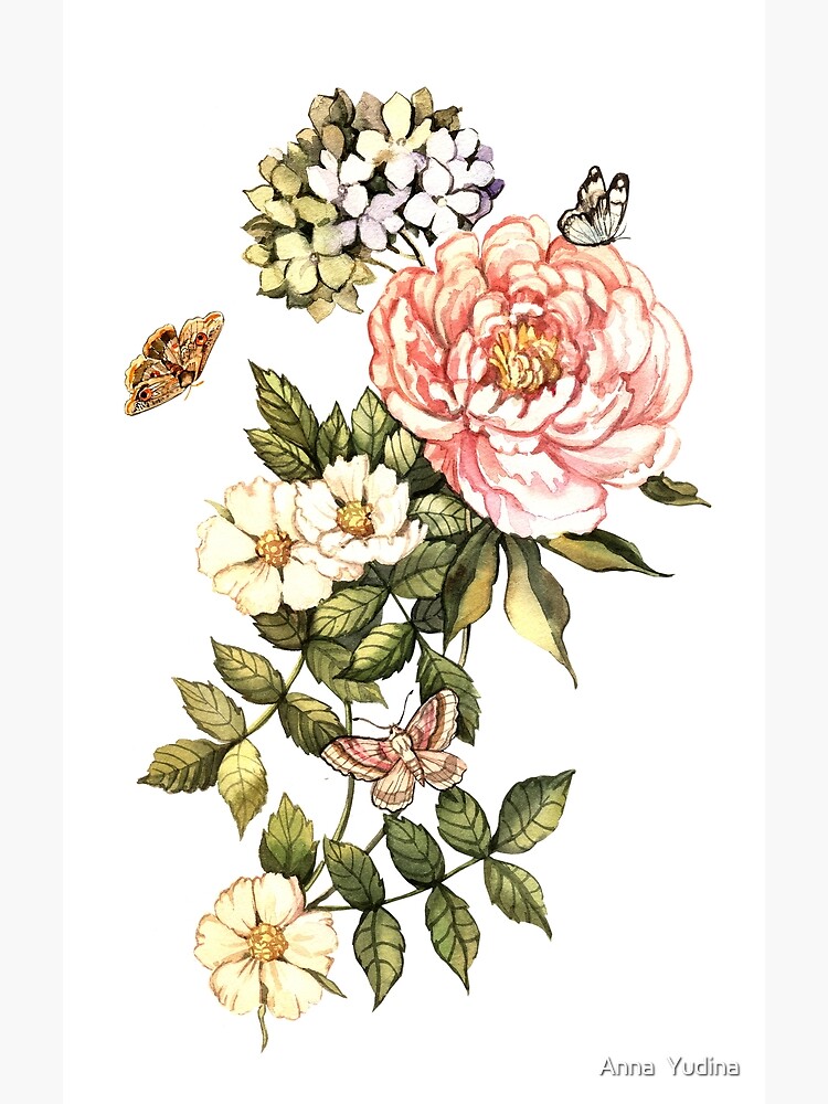 Thumbnail 3 of 3, Photographic Print, Watercolor vintage floral motifs designed and sold by Anutina.