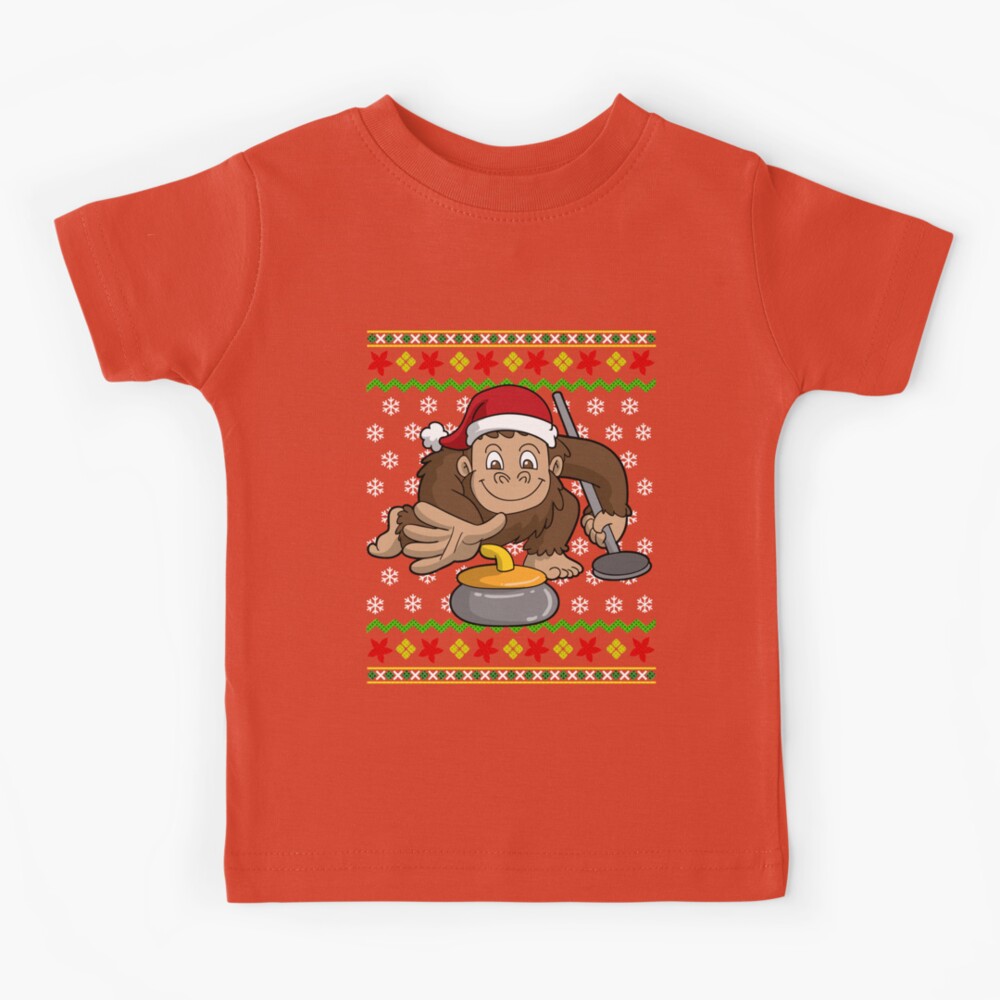 Big Foot Curling Sasquatch Ugly Christmas Kids T-Shirt