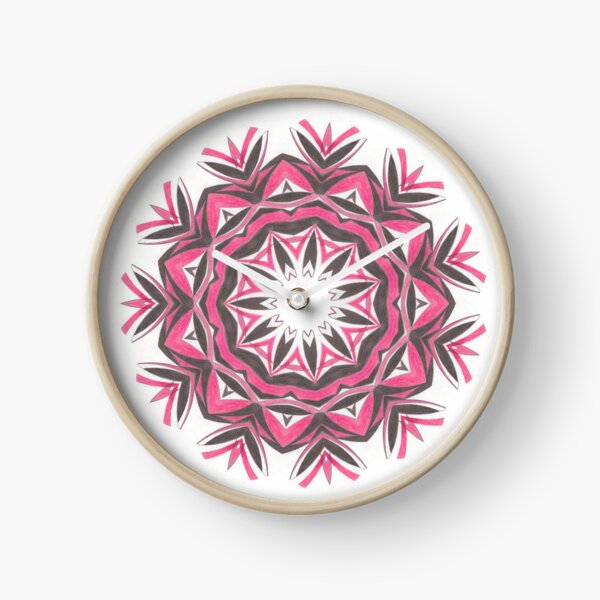 Charcoal and Red Feather Circle Fall Into Winter Design by GreenBeeMee Clock