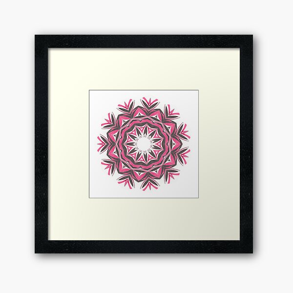 Charcoal and Red Feather Circle Fall Into Winter Design by GreenBeeMee Framed Art Print