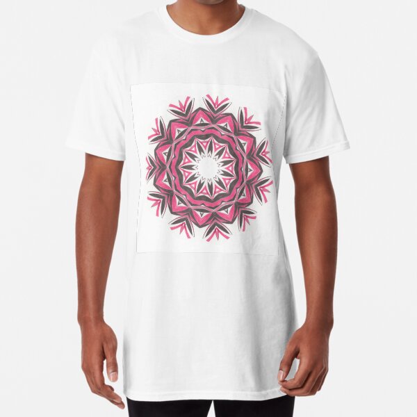 Charcoal and Red Feather Circle Fall Into Winter Design by GreenBeeMee Long T-Shirt