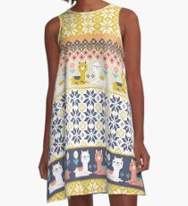 Alpaca Christmas Sweater Pattern A-Line Dress