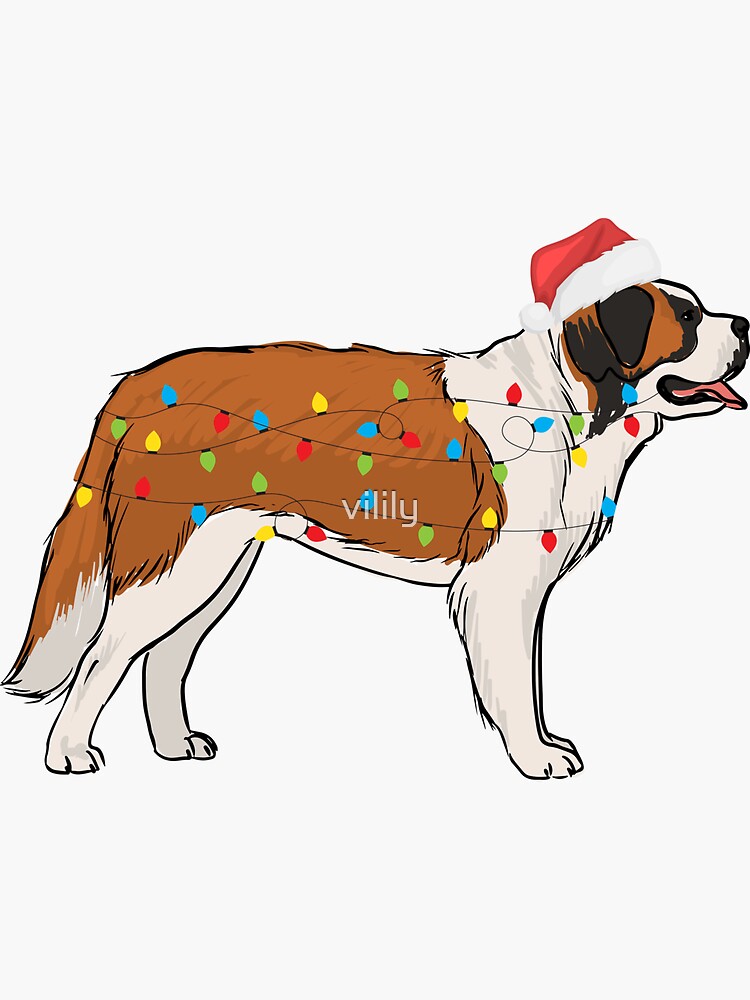 "St Bernard Christmas Lights Xmas Gift" Sticker for Sale by vilily