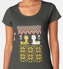 Camiseta premium para mujer Alpaca patrón de suéter de Navidad
