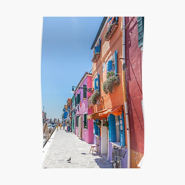 Orange, pink and blue houses in Burano, Italy Poster