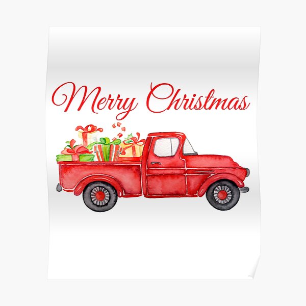 Christmas Vintage Red Pickup Truck with Presents Poster