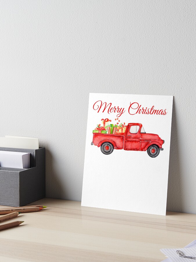 Vintage Old Red Pickup Truck With Christmas Tree Print Only 8x10 