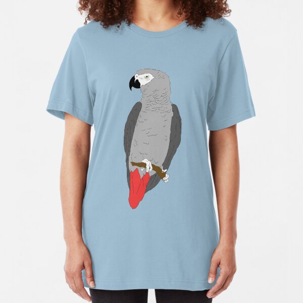 African Grey Parrot on Perch Slim Fit T-Shirt