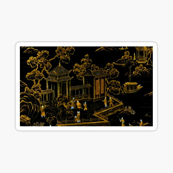 black and gold oriental silk pagodas Sticker