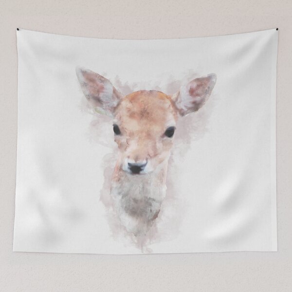 Item preview, Dramabite Watercolour deer fawn baby animal nursery kids room pastel pink designed and sold by dramabite.