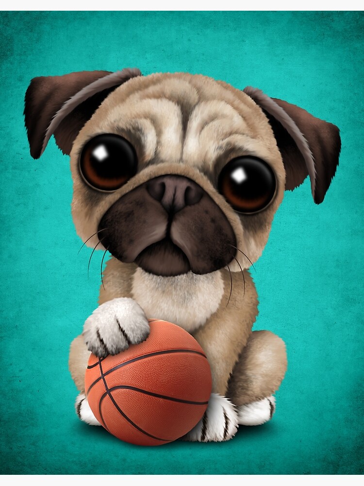 Cute Pug Puppy Dog Playing With Basketball by JeffBartels