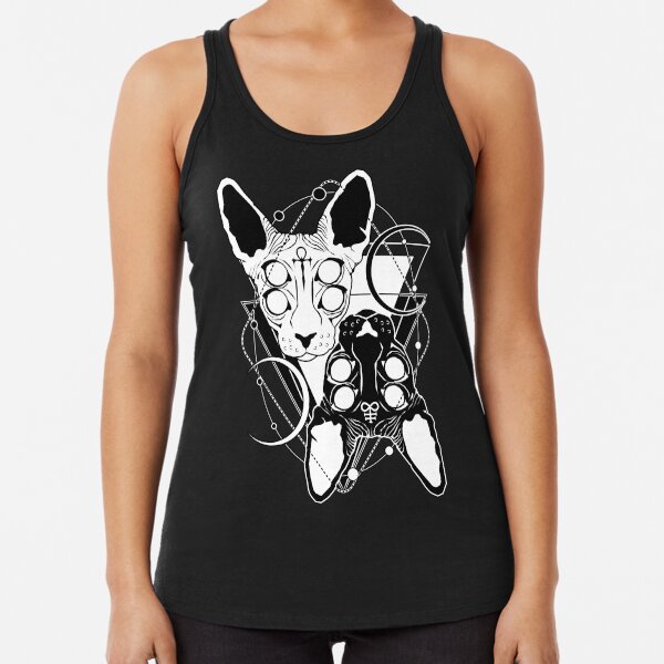 Sphynx cats with ankh and Leviathan cross symbols Racerback Tank Top