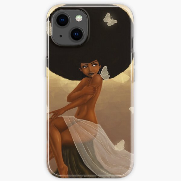 Fro and Butterflies| Beautiful Black Woman Painting by KiraTheArtist iPhone Soft Case